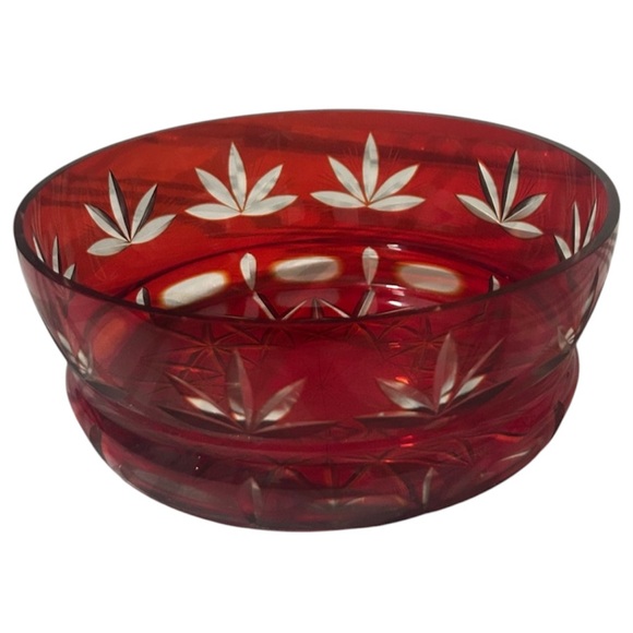 Vintage Other - VINTAGE RUBY RED GLASS BOWL WITH CUT GLASS DESIGN